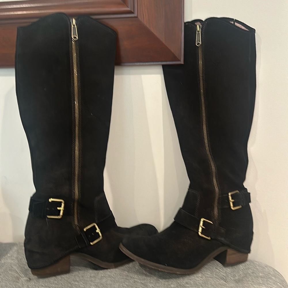 Donald J Pliner Dela Expresso Suede Tall Zip Boots Women's size 10